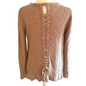 Coco & Carmen | Dusty Rose Textured Chunky Knit Sweater Lace Up Back Size S/M
